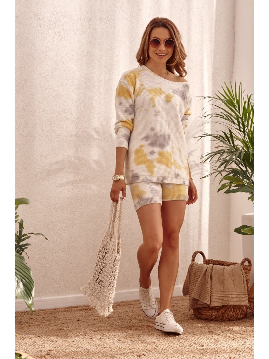 Knitted sweater and shorts set, gray and yellow 3211045 - Online store - Boutique